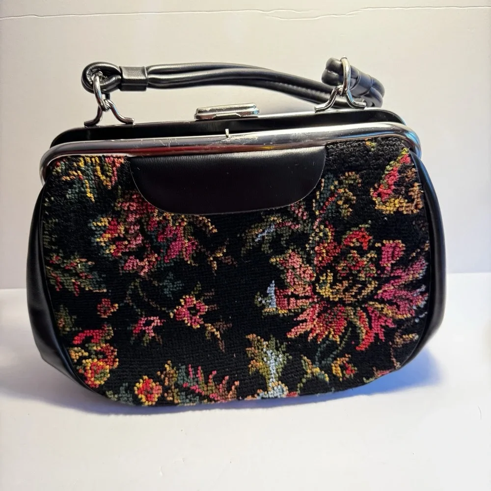 Vintage Bold Floral Tapestry‎ Carpet Bag Purse Colorful Mid Century Granny Chic